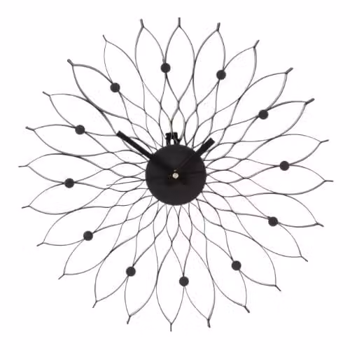 Premier Housewares Styro Modern Round Analog Quartz Wall Clock in Black and Silver Metal