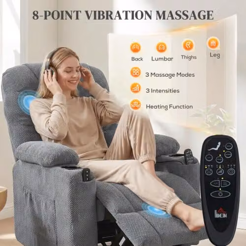 HOMCOM Electric Massage Recliner Armchair with Vibration and Heat in Dark Grey – 5