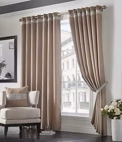 Amania Trading Ltd Luxor Living Plain Beige Blackout Eyelet Curtains, W: 117 cm, H: 183 cm