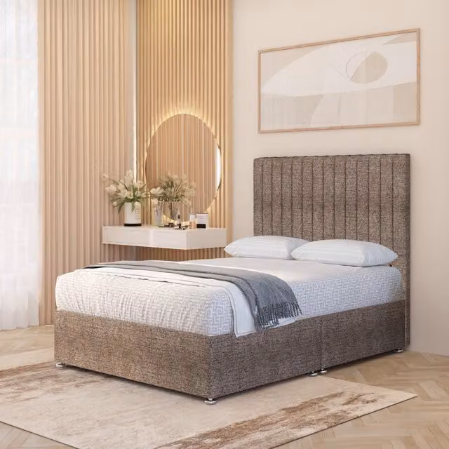 Somnior Beds Ltd Verona Tweed 4000 Pacific Pocket Spring Divan Bed Set with 54 inch Headboard and Drawers, Brown, W/D/H: 120 x 200 cm
