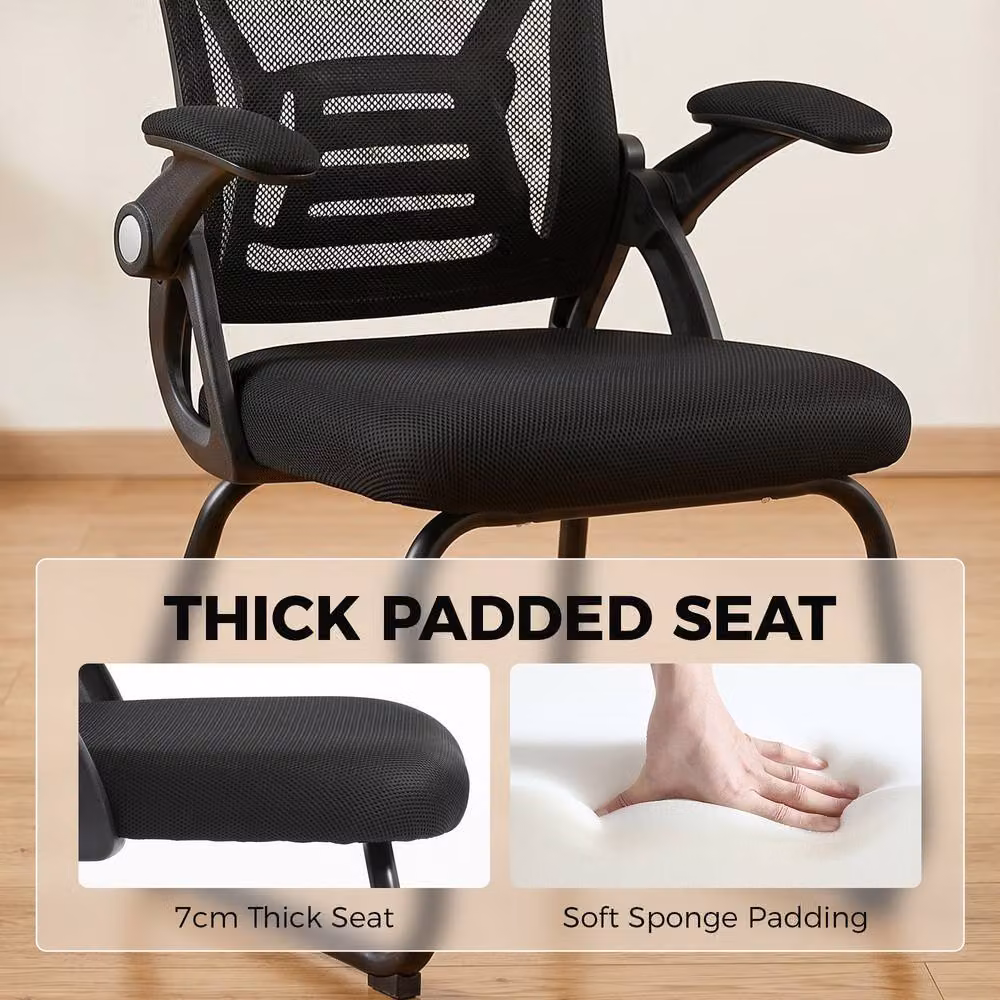 HOMCOM Modern Black Office Chair with Fabric Seat and Metal Legs – 6