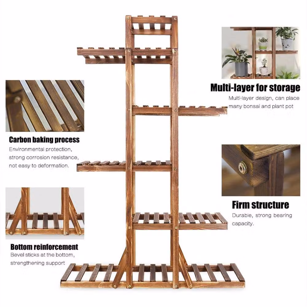 Kelvenix 6-Tier Rustic Wood Plant Stand in Brown – 3