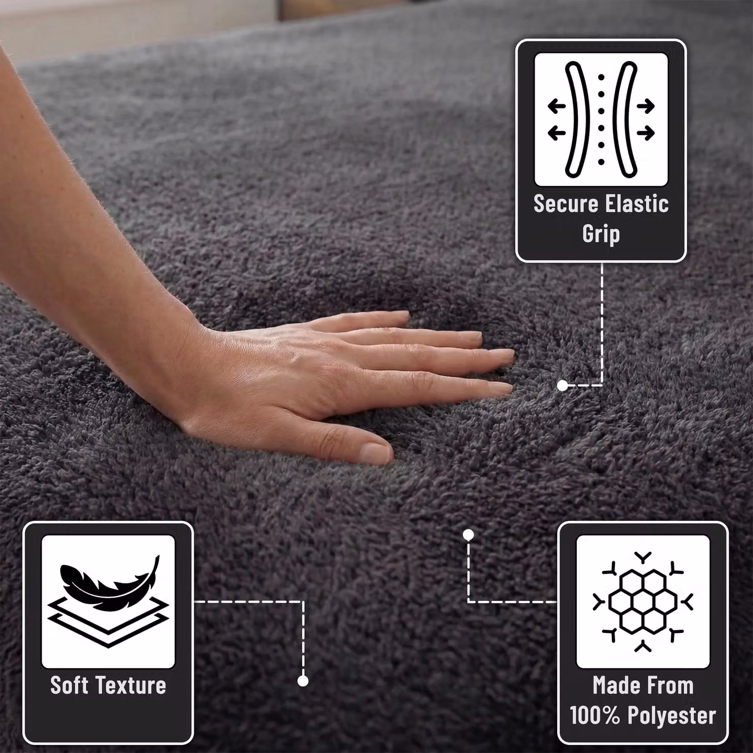 Smart Living Luxury Teddy Bear Fleece Fitted Sheet in Black, W/D/H: 180 x 200 cm – 2