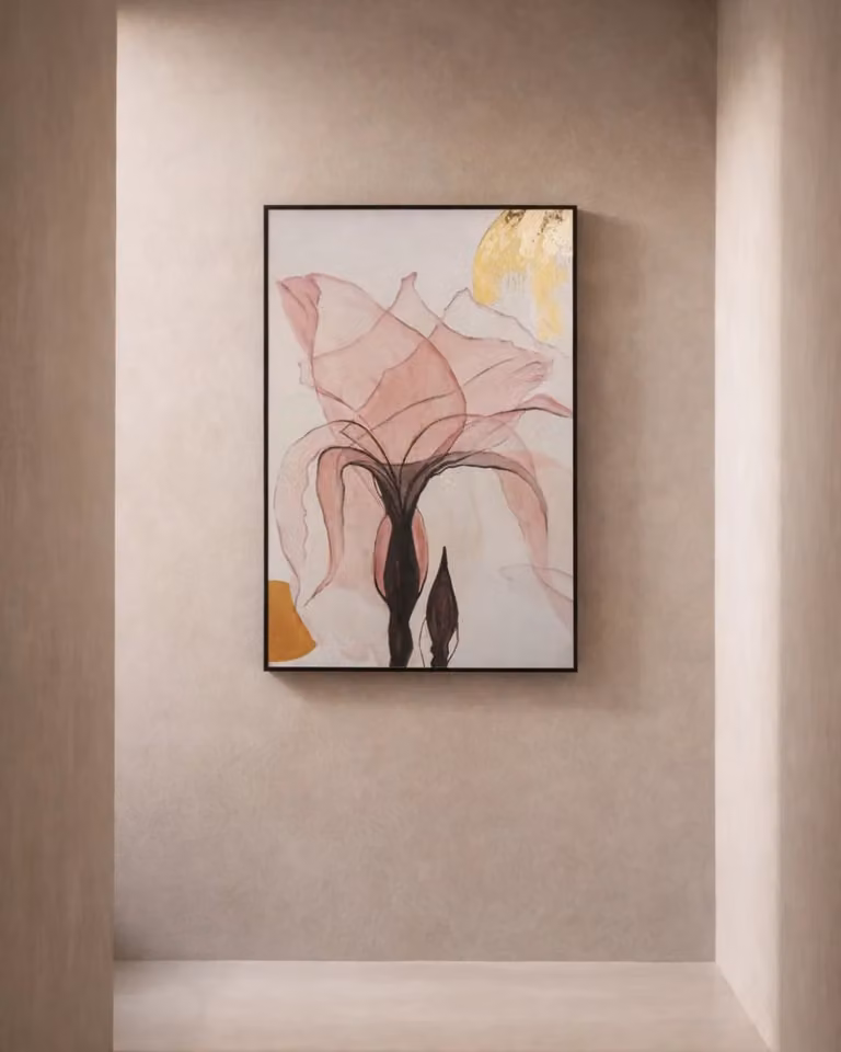 Tommy Franks Azalea Modern Floral Canvas Wall Art, W: 120 cm, H: 80 cm, Pink, Gold, White, Orange and Black