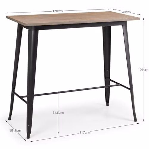 Julian Bowen Grafton Rectangular Bar Table in Brown and Black, H105 x W120 x D60 cm – 2