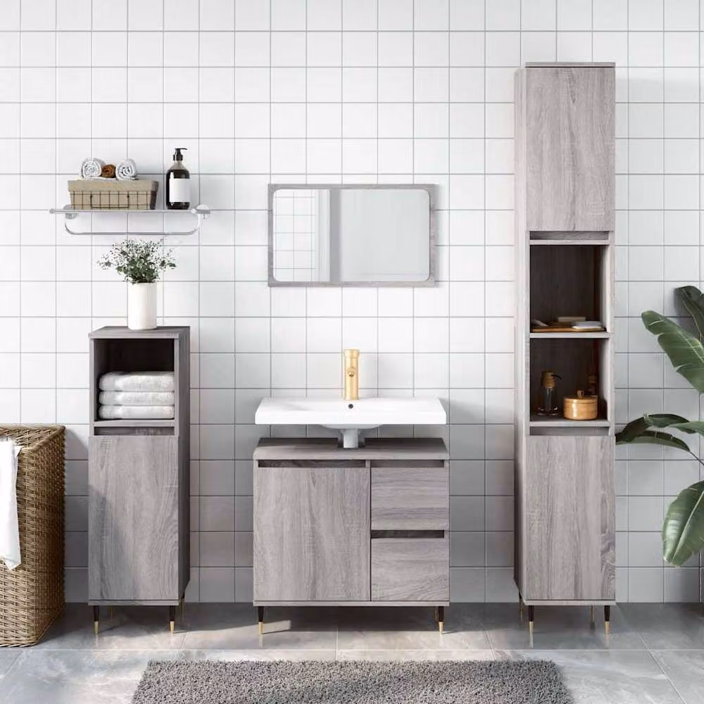 Berkfield Home Grey Sonoma Bathroom Cabinet with Hinged Doors and Internal Drawers, W: 65 cm, D: 33 cm, H: 60 cm – 2