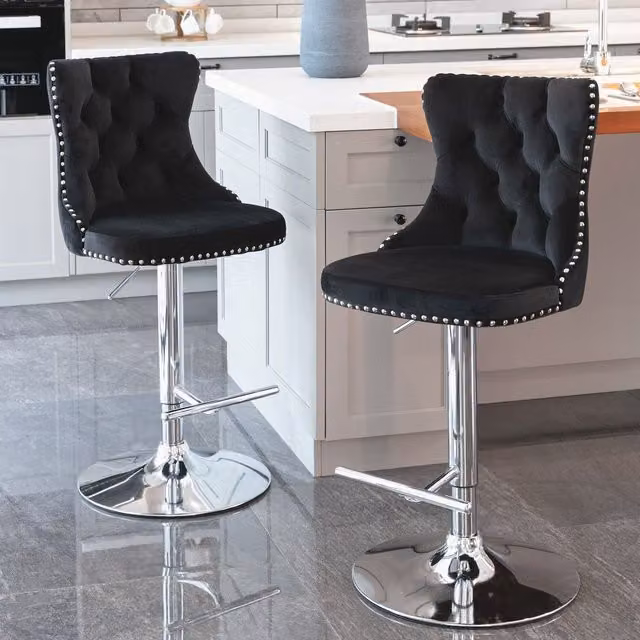 HomeTouch Vero Set of 6 Luxury Black Velvet Swivel Bar Stools