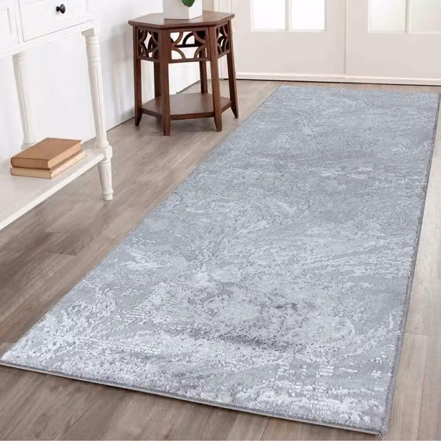 Desire Rugs Modern Abstract Water Flow Grunge Texture Grey Runner W/D: 60 x 220 cm
