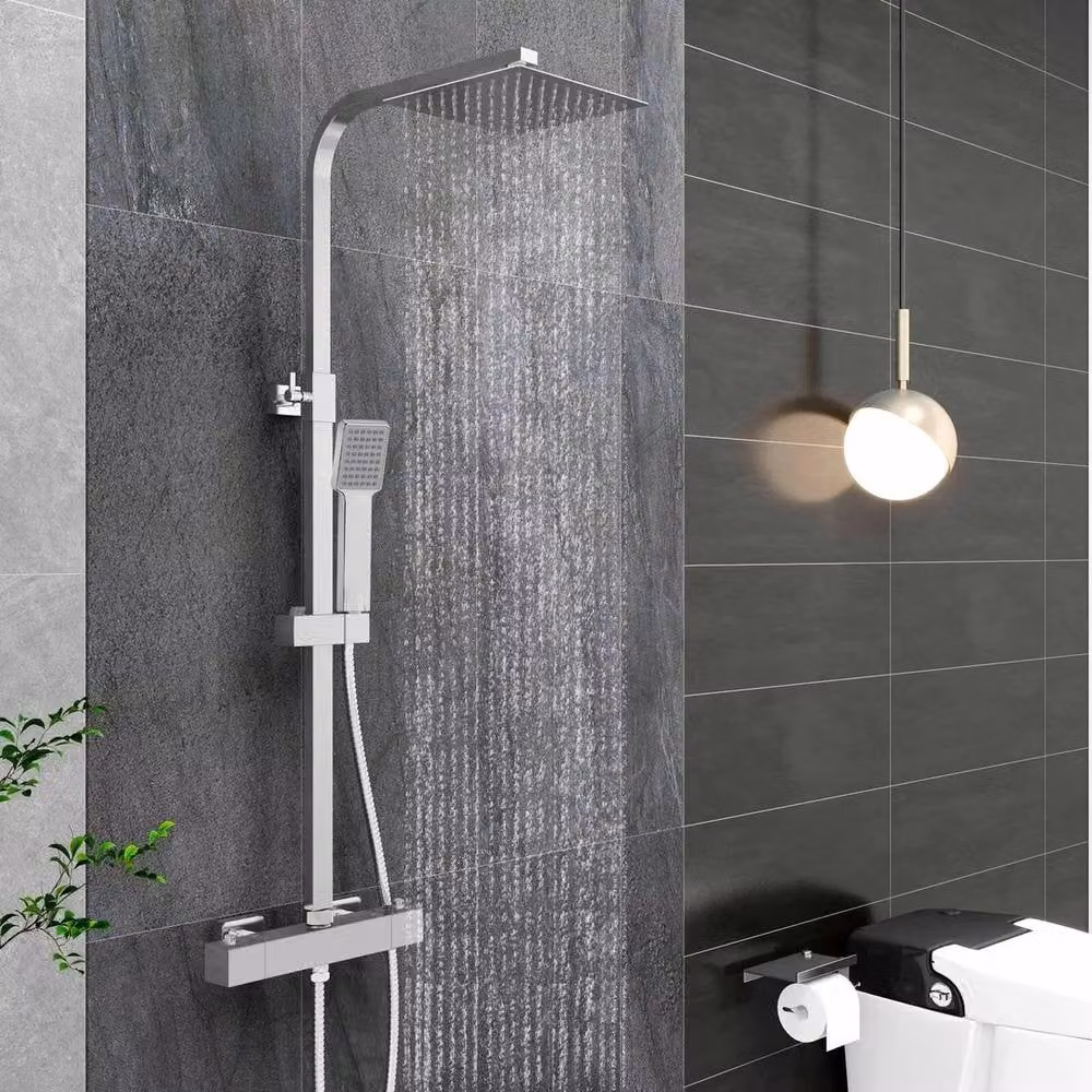 NESTLUNE Thermostatic Exposed Single Lever Shower Mixer Set in Silver Chrome – 2