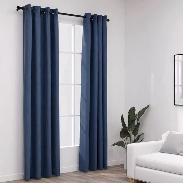 Berkfield Home Linen-Look Blackout Curtains with Eyelets, 2 Pack, Blue, W: 140 cm, H: 245 cm