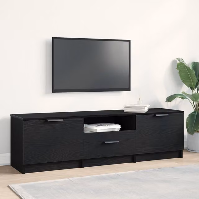 Berkfield Home Modern TV Cabinet in Black Oak, W/D/H: 140 x 35 x 40 cm – 1