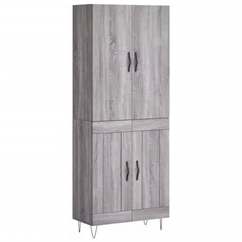 vidaXL Modern Grey Highboard with Hinged Doors and Internal Shelves, W/D/H: 69.5 x 34 x 180 cm