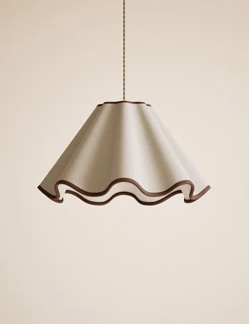 M&S Wave Scallop Large Fabric Cone Lamp Shade in Brown and Beige