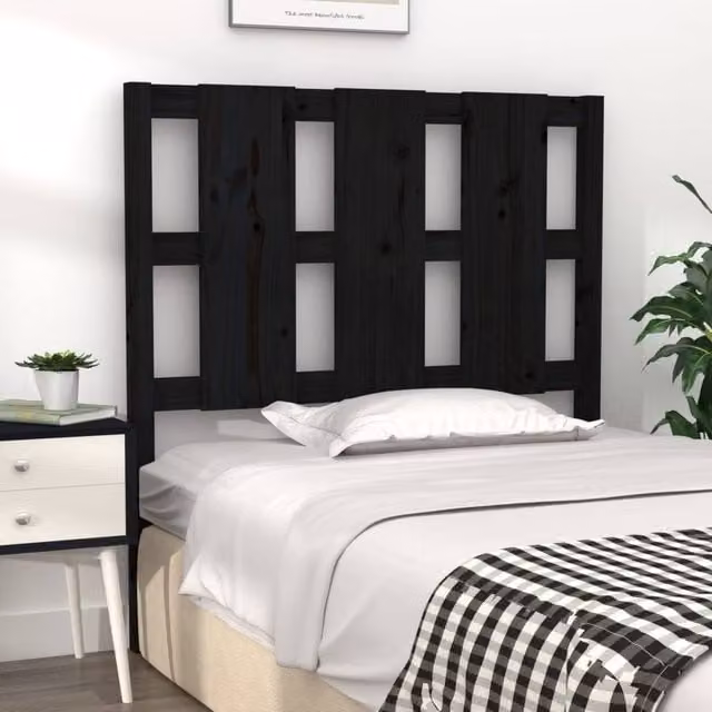 Berkfield Home Beautiful Bed Headboard in Black Solid Wood Pine, W/D/H: 95.5 x 4 x 100 cm – 1