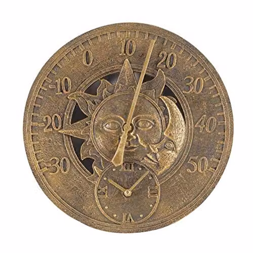 Smart Garden Sun & Moon Wall Thermometer and Clock, Multi-colour, Diameter: 30.48 cm – 1