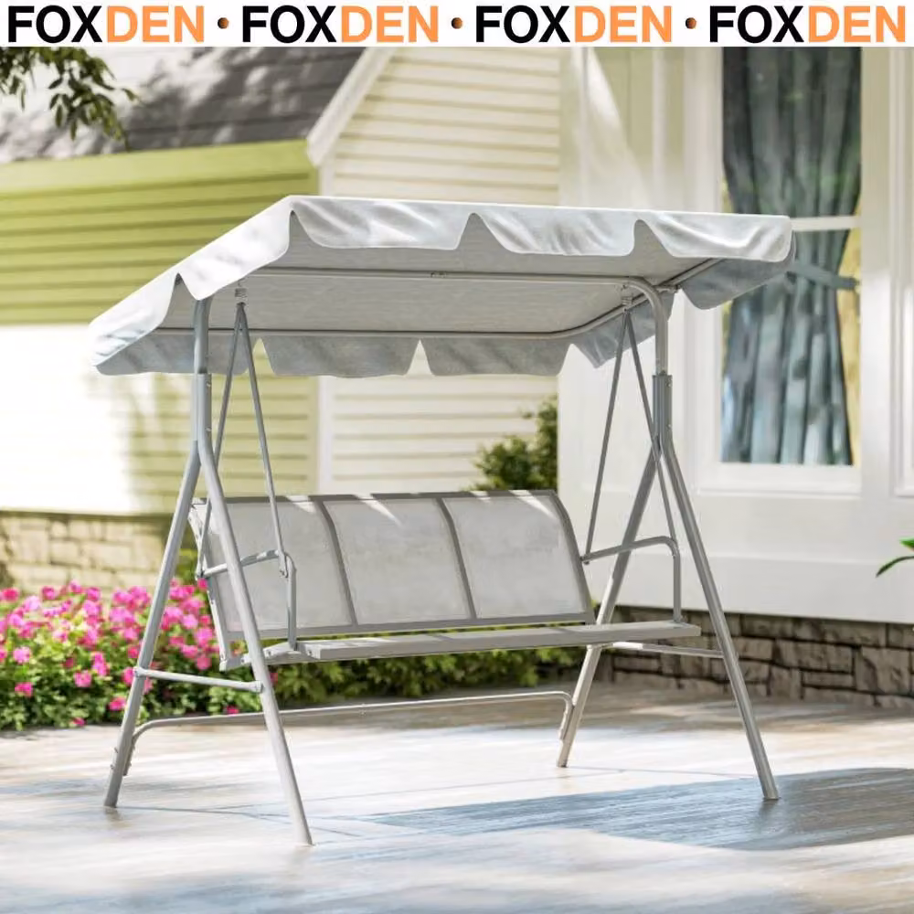 FLAVORA 3 Seater Metal Garden Swing Chair Hammock with Sun Canopy in Grey – 2