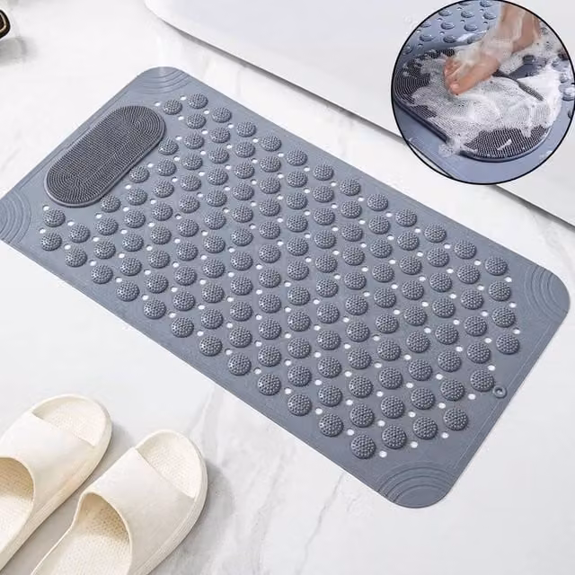 FLAVORA Large Anti Slip Suction Bath Mat in Grey – 1