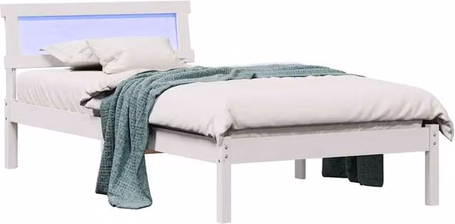 Berkfield Home Modern White Solid Wood Bed with LED Strip Lights and Headboard W: 75 cm, L: 190 cm – 1