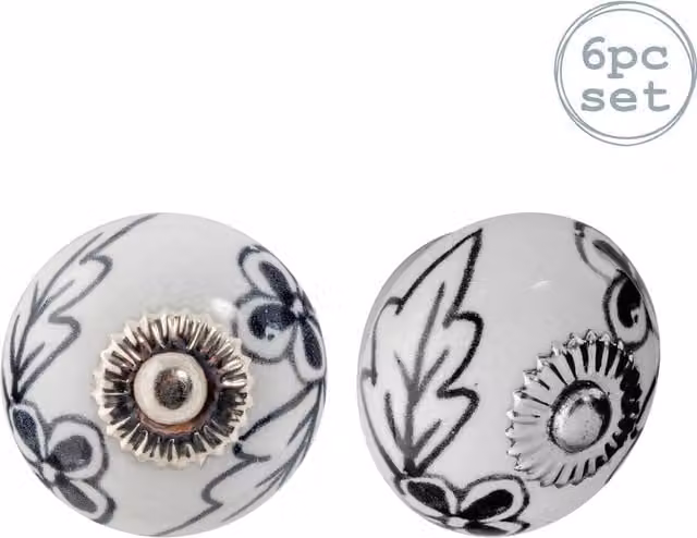Nicola Spring Pack of 6 Black and White Ceramic Cabinet Knobs with Screws