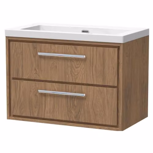 Balterley Wall Hung Vanity Unit with Rectangular Basin and 2 Soft Close Drawers, Antique Oak, W: 81.3 cm, D: 46.2 cm, H: 58.4 cm – 1