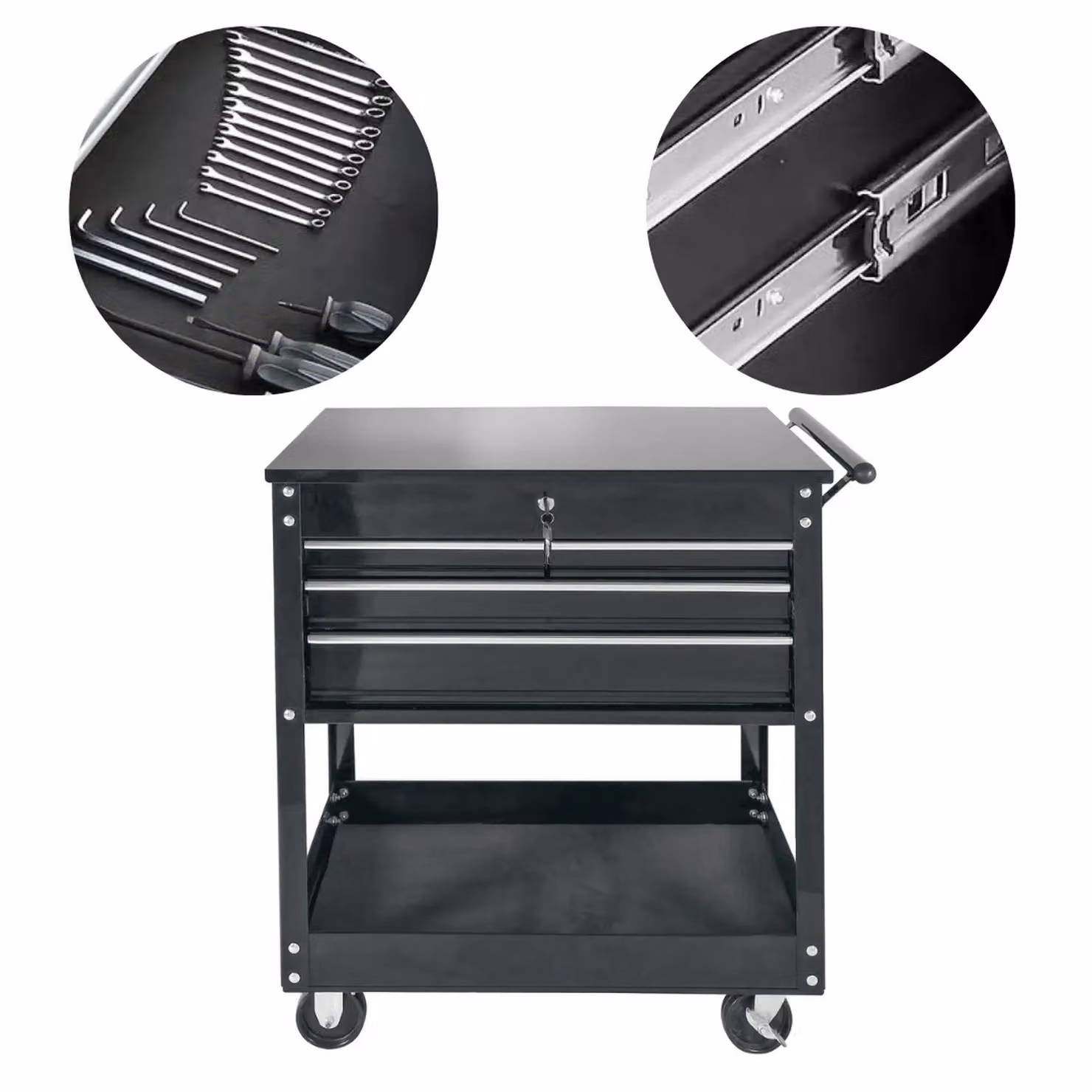 Phoenix Safe Company TC3316BK Portable Multifunctional Tool Cart with 3 Drawers and 1 Lockable Compartment, Black – 2