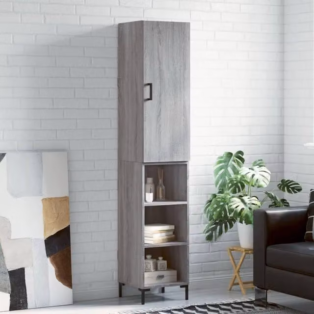 Berkfield Home Grey Sonoma Highboard in Engineered Wood, W/D/H: 34.5 x 34 x 180 cm
