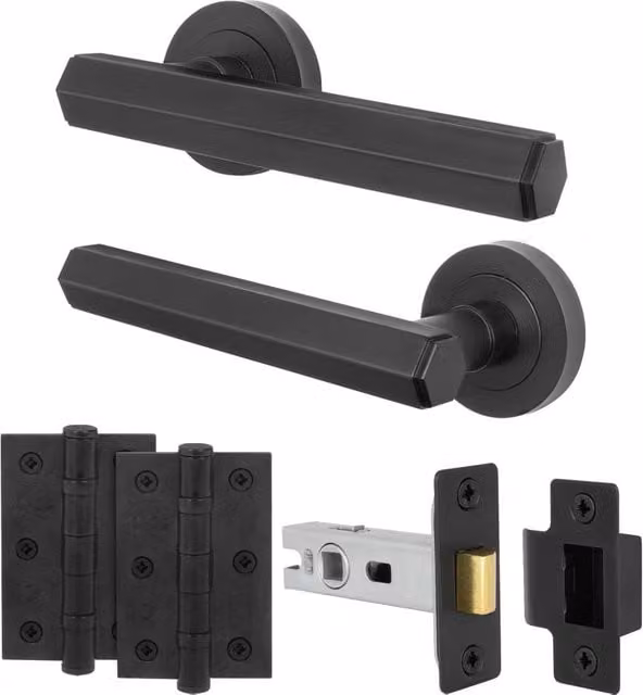 AFIT Matt Black Aluminium Door Handle Latch and Hinge Set