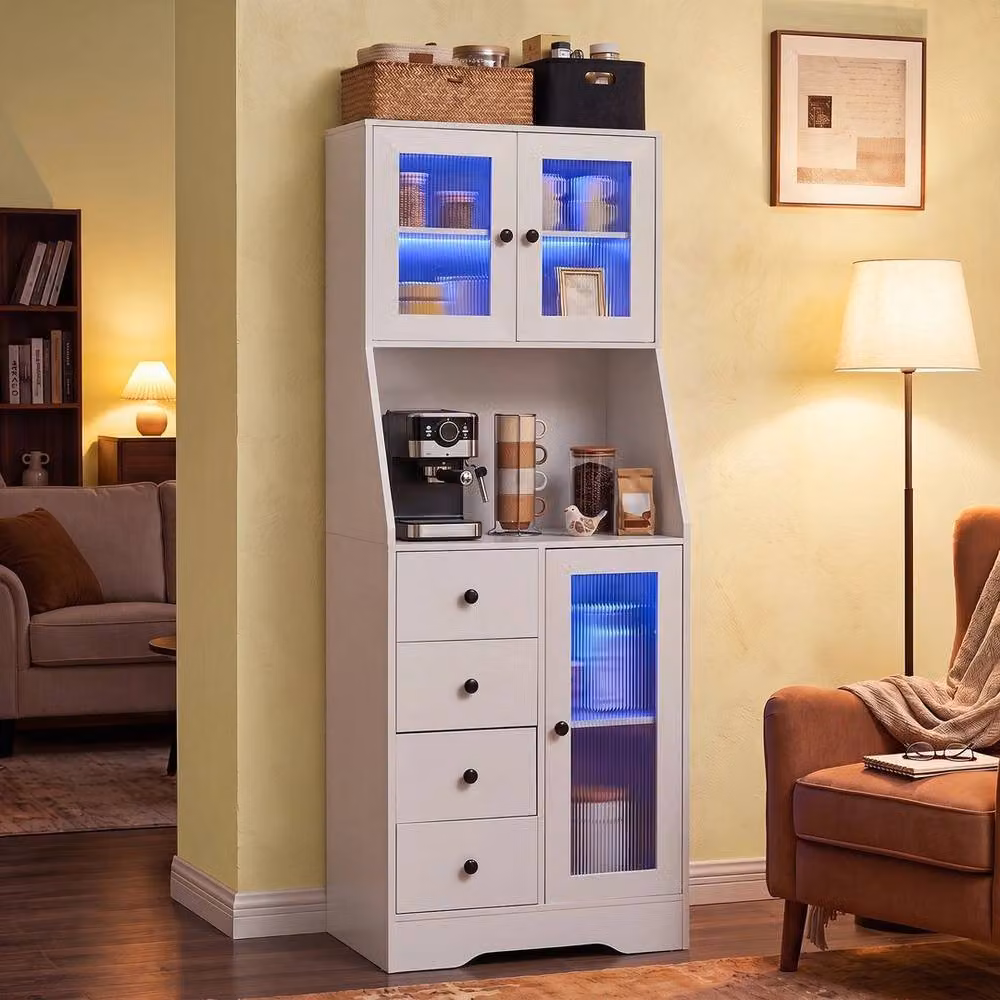 KORVIXA Tall Kitchen Storage Cabinet in White with 3 Doors and 4 Drawers, W: 70 cm, H: 75 cm – 2