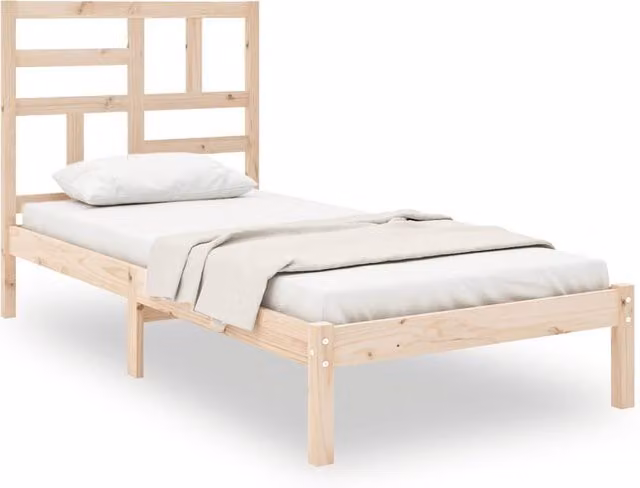 Berkfield Home Solid Wood Single Bed Frame in Beige, W/D/H: 90 x 190 x 104 cm
