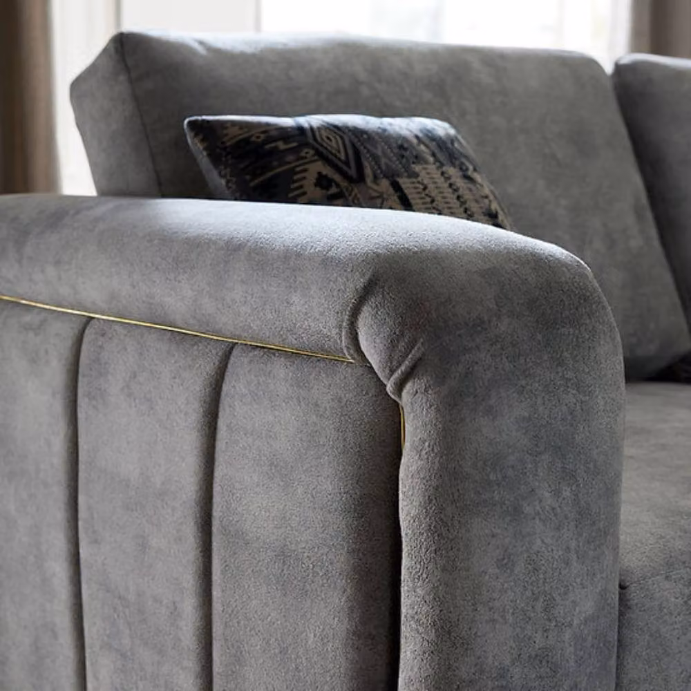Stratus Interiors Madrid Oakland 3 Seater Fabric Sofa in Grey with Gold Metal Legs – 2