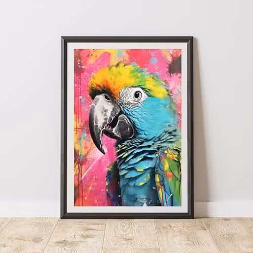 60 Second Makeover Parrot Pop Art Paper Poster, Multicolour Abstract Urban Street Art, A3