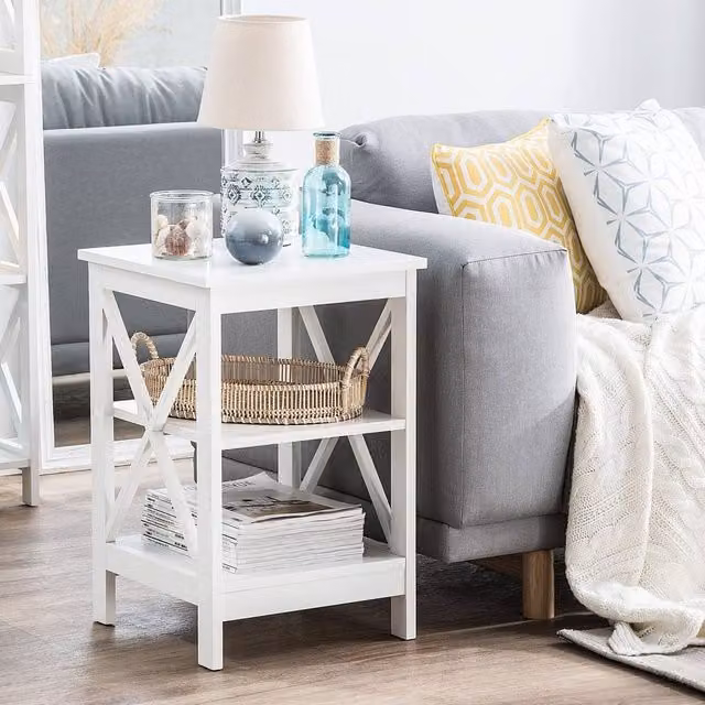 Wyld and Coco 2-Tier Square Side Table in White MDF, W/D/H: 40 x 40 x 60 cm