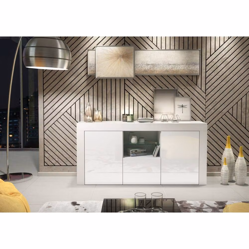 Creative Furniture Aurora Sideboard in White with Glossy Doors, W: 145 cm, D: 35 cm, H: 70 cm – 2