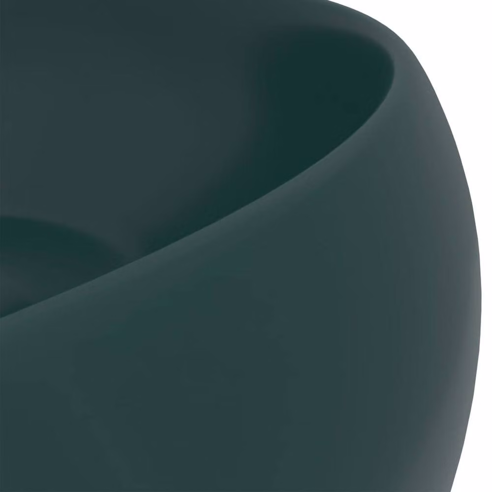 Berkfield Home Luxury Round Ceramic Wash Basin in Matt Dark Green, W/D/H: 40 x 40 x 15 cm – 3