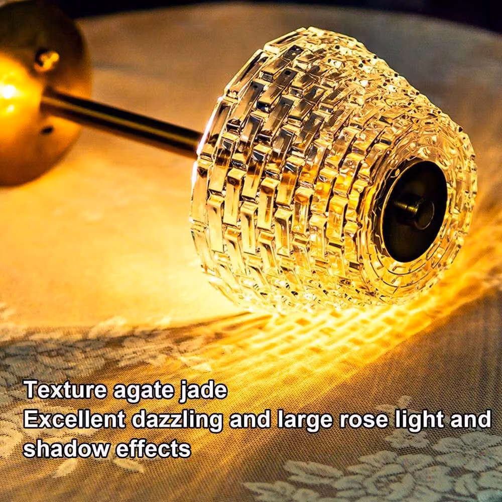 EONLION Rechargeable LED Table Lamp in Gold with Crystal and Metal Design, Dimmable Touch Control – 4