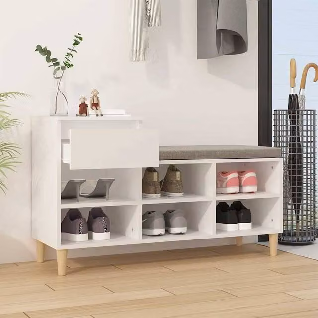 Berkfield Home White Shoe Cabinet with Integrated Seat, W/D/H: 102 x 36 x 60 cm