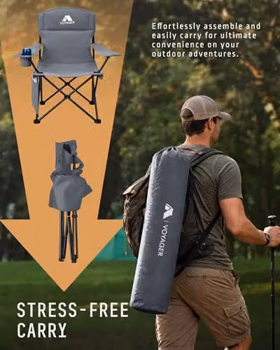 Voyager 2-Pack Lightweight Folding Camping Chairs in Grey with Cup Holders and Pockets – 4