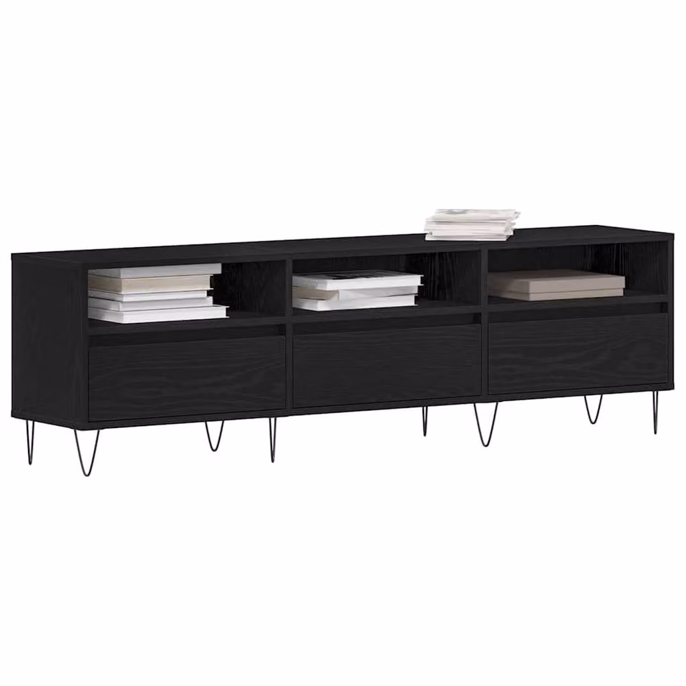 Berkfield Home Mid Century TV Cabinet in Black Oak, W: 150 cm, D: 44.5 cm, H: 30 cm – 3