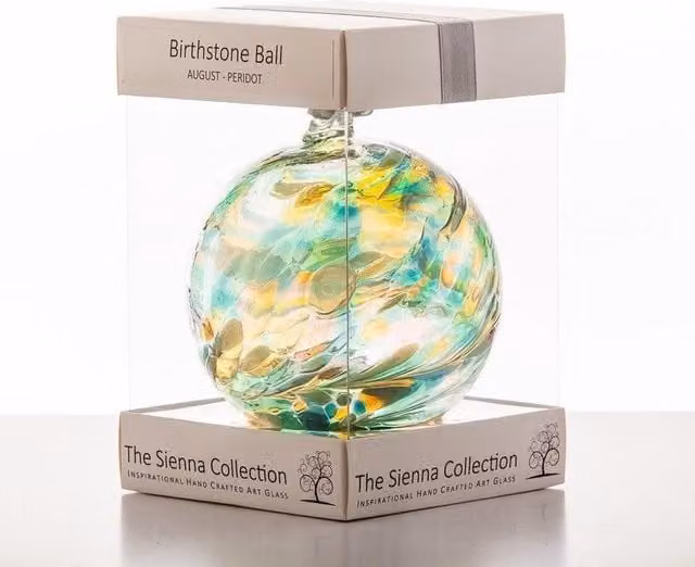 Sienna Glass August Peridot Birthstone Round Glass Hanging Bauble in Light Green