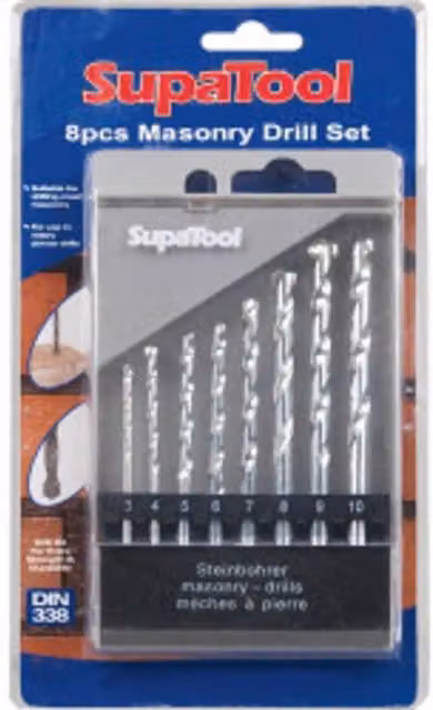 SupaTool Masonry Drill Bit Set, 8 Pack, Silver