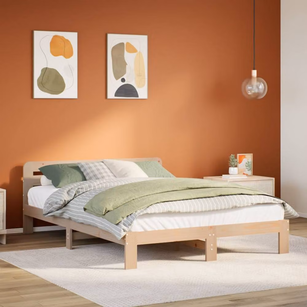 Berkfield Home Decorative Solid Wood Pine Bed Frame in Light Brown, W/D/H: 160 x 200 x 65.5 cm – 2