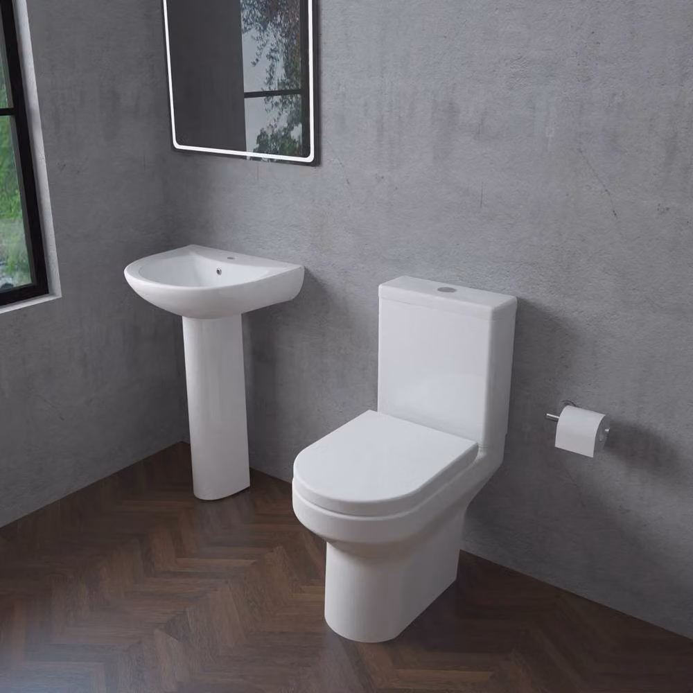 FLAVORA Modern Rimless Close Coupled Ceramic Toilet in White – 2