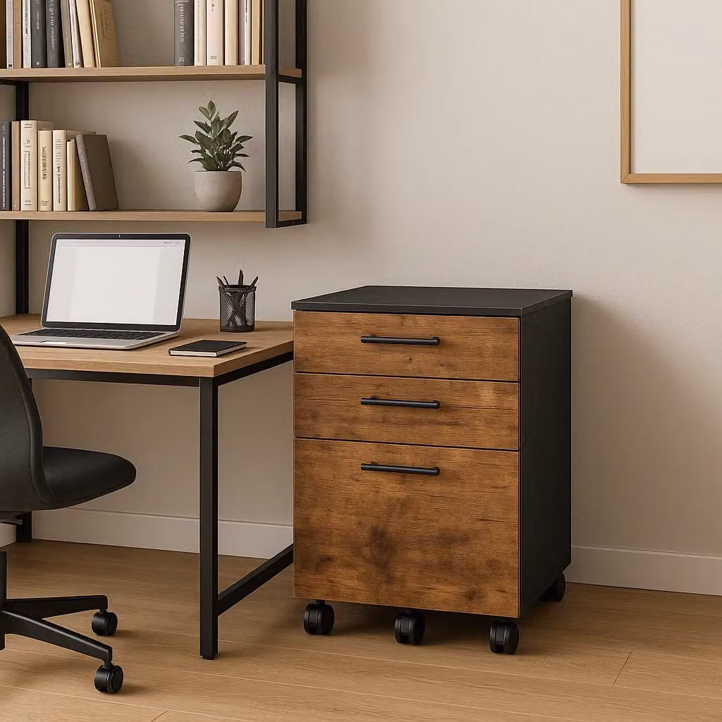 Rafaelo Mobilia 3 Drawer Filing Cabinet with Lock and Castors, Brown, W: 40 cm, D: 40 cm, H: 57.5 cm – 3