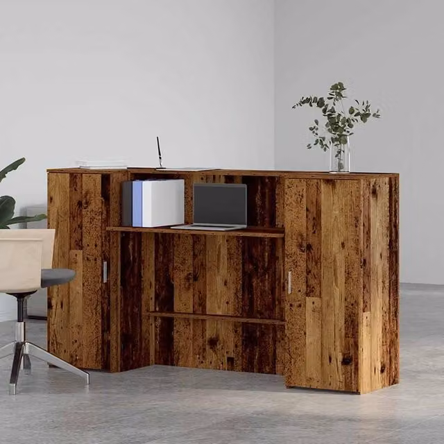 Berkfield Home Rustic Old Wood Reception Desk in Brown, W/D/H: 180 x 50 x 103.5 cm – 1