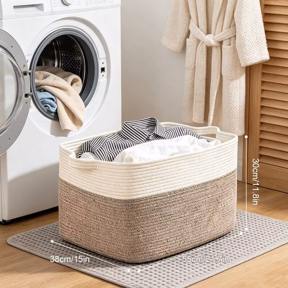 Kelvenix 2-Piece Brown Cotton Rope Laundry Baskets, 65L Capacity – 2