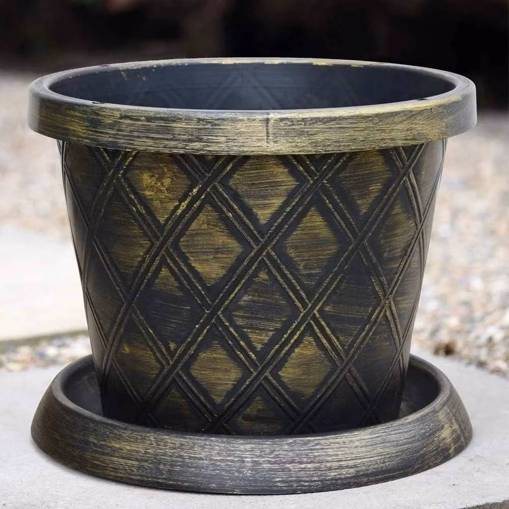 FLAVORA 2x Black and Gold Tower Pot Climbing Plant Planters – 3