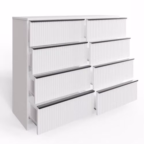 FWStyle Lania Ripple Effect White 8 Drawer Chest of Drawers H 77 x W 114 x D 40 cm