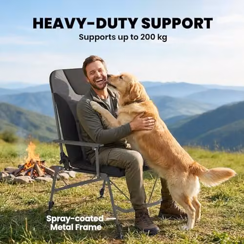 Outsunny Padded Reclining Camping Chair for Adults in Black with Armrests and Metal Frame – 4