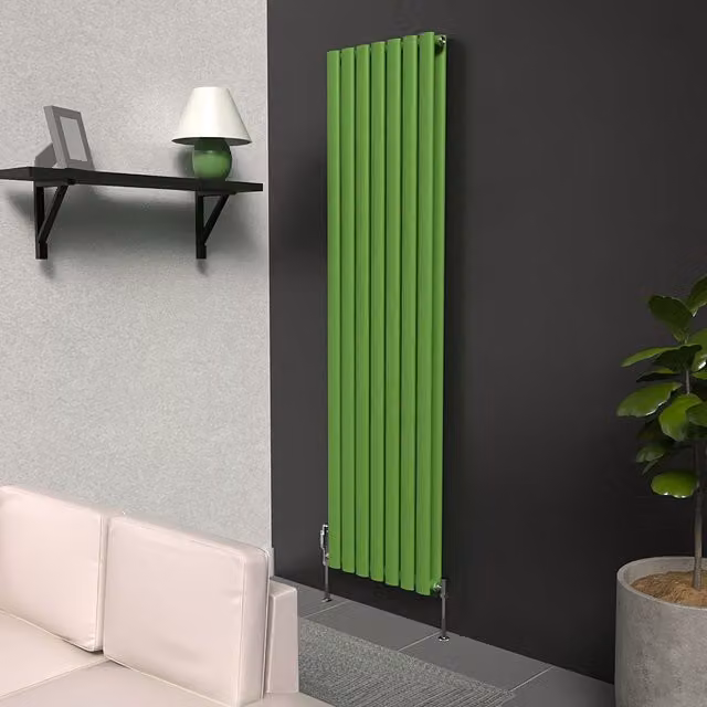 Lux Heat Oval Coloured Vertical Double Radiator - Apple Green - H: 160 cm, W: 42 cm