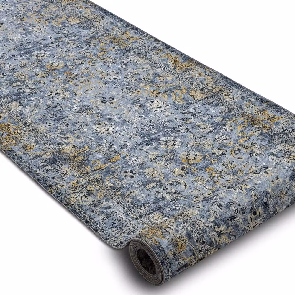 RugsX Anti-Slip Lotus Runner in Grey, W: 120 cm, L: 420 cm – 2